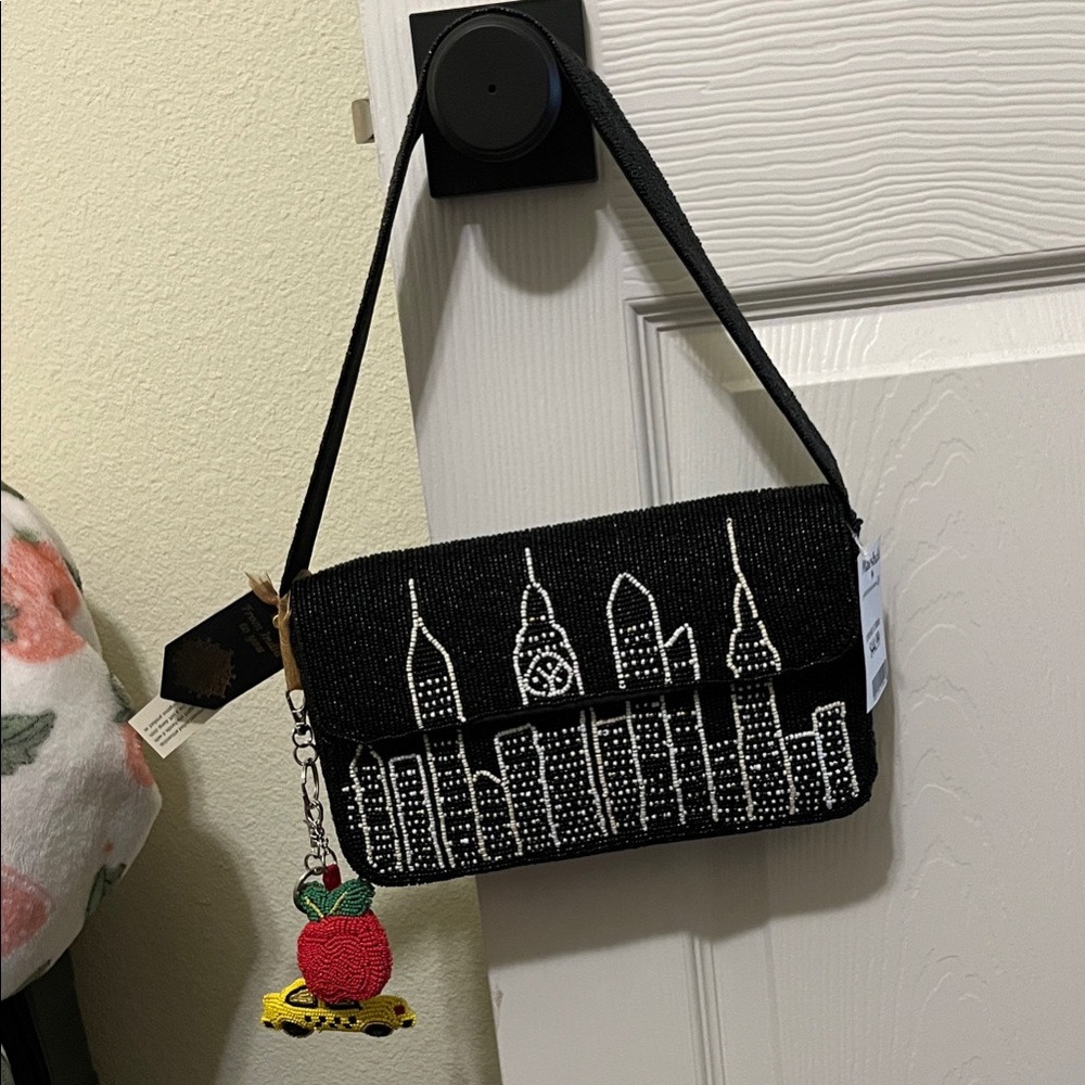 Black Skyline Beaded Shoulder Bag